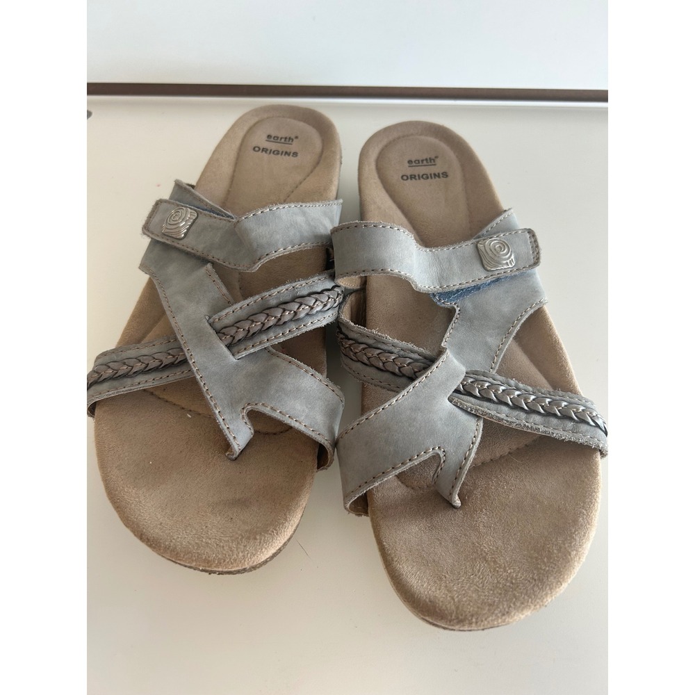 Earth Origins Bosk‎ Brent Leather Adjustable Comfort Slide Sandals Pearl Blue 9M